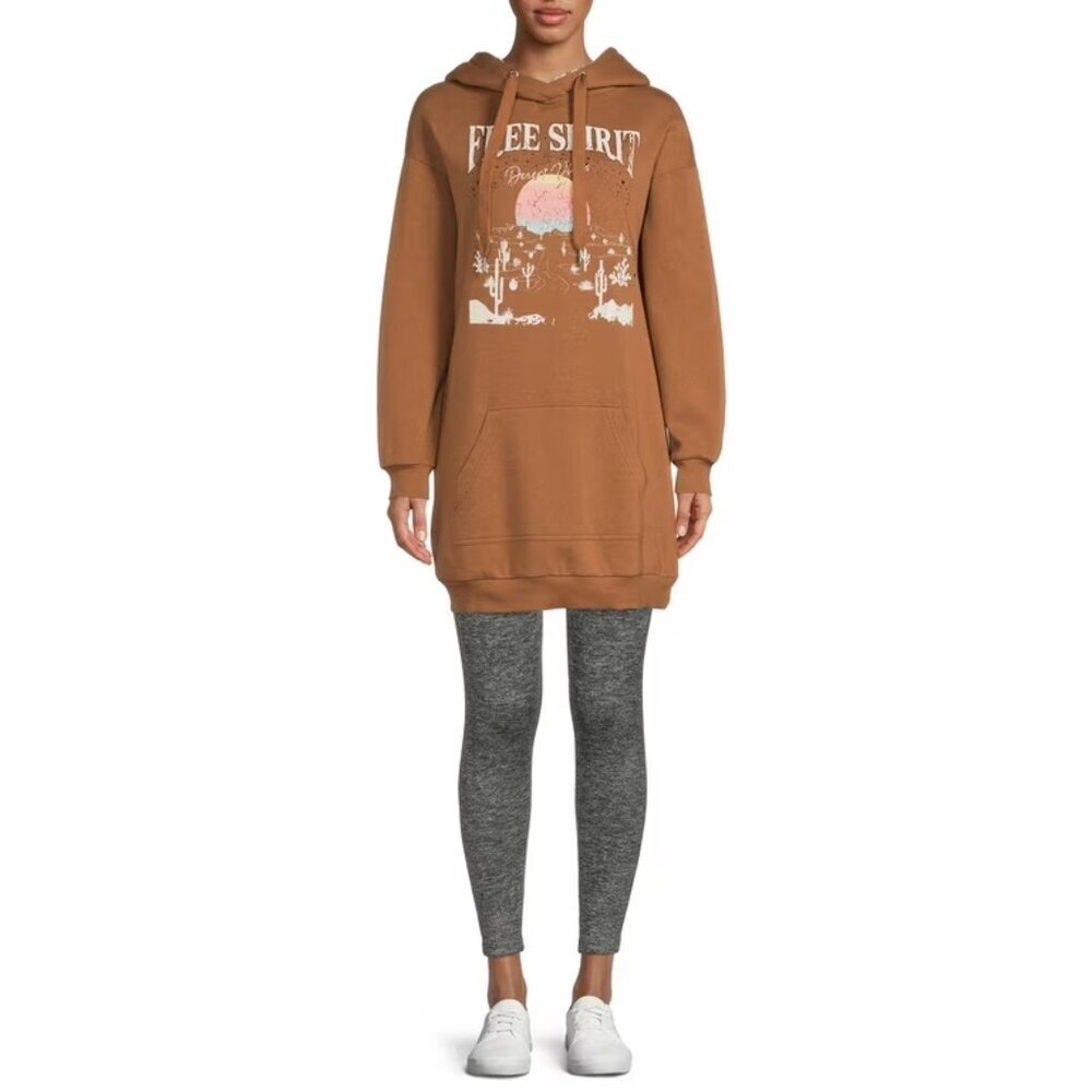 NWOT No Boundaries Longline Graphic Hoodie Juniors Size XL Tan Free Spirit Cozy
